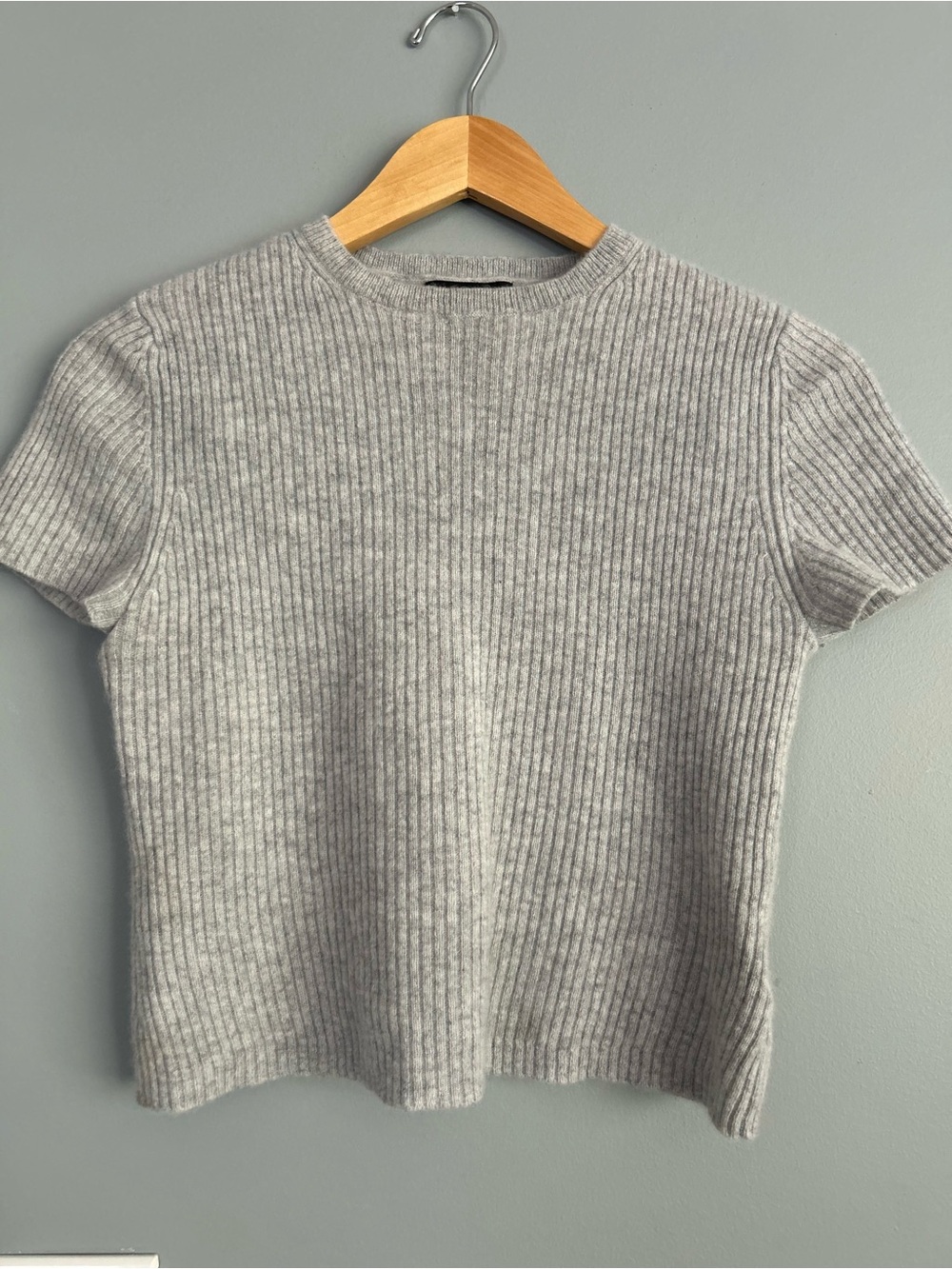 Ribbed Short-Sleeve cashmere Top - Light Gray